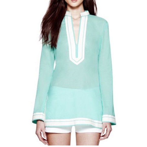 Tory Burch Cotton Tunic Top Mint/White Size 4 Lightweight Summer Preppy Designer - Picture 1 of 12